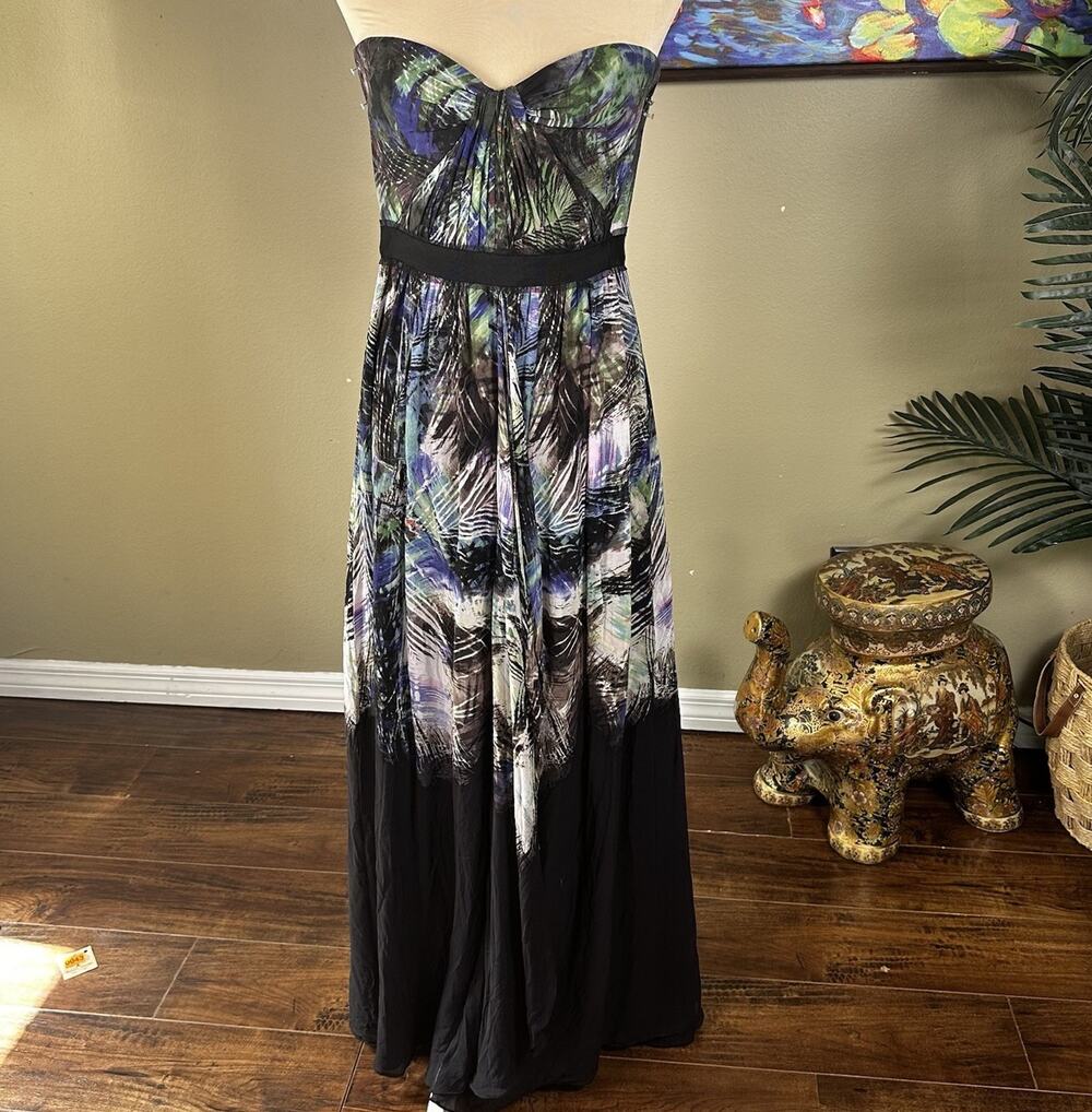 BCBG Maxazria Women 10 Maxi Dress Silk Lined Silk Tropical